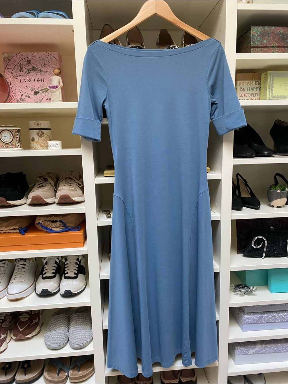 LAUREN Ralph Lauren - Boatneck Midi Dress in Dusty Blue. Size SP. NWOT